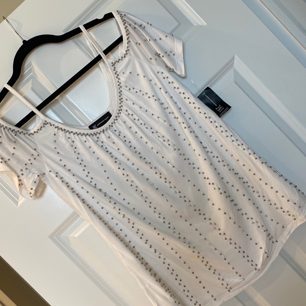 INC International Concepts white studded top.  Medium. New with tags!